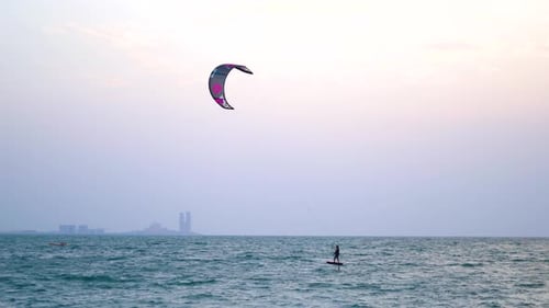 Kite surfers enjoying great winds at Fazza Beach Dubai also known as Kite Beach