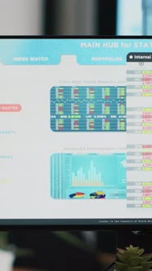 Vertical Video Stock Portfolio on Computer Monitor Containing Collection of Financial Assets
