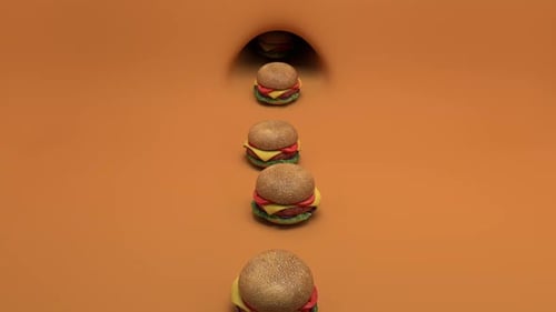 Stylized 3D Hamburgers Rising Up Loop Animation