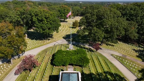 Aerial View of Veterans Cemetery with Flag