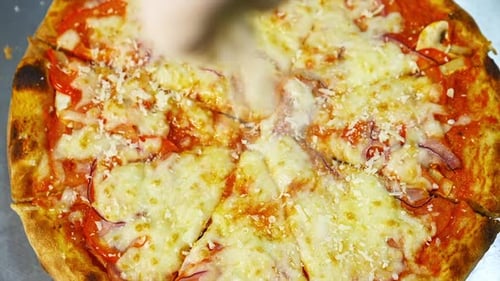 Fresh Pizza with Cheese Close-Up