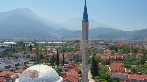 Aerial view of mosque in the city