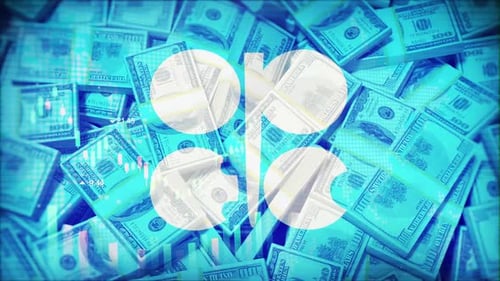 Dynamic Financial Data Animation with OPEC Logo and Glitch Effect