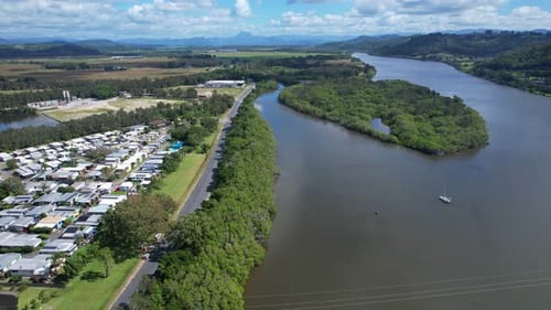 Tranquil Scenery Of Tweed River In New South Wales, Australia - Aerial Shot