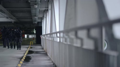 Special Operation Participants Protecting Urban Bridge Against Threat of Terrorism. SWAT Police