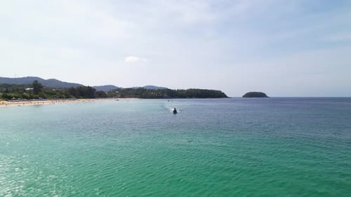 Aerial View Over Water Karon Beach Speedboat Boat Turquoise Water Speed