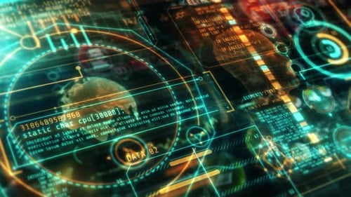 Pantalla digital global futurista que muestra el Código de Programación y el Análisis de Datos