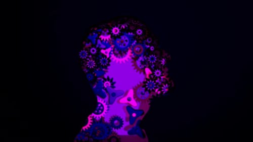 Abstract Brain Silhouette with Rotating Gears Animation