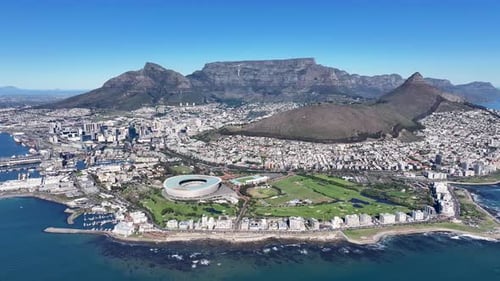 Cape Town Skyline At Cape Town In South Africa. Town Scenery. Coast Cityscape. Cape Town At Western