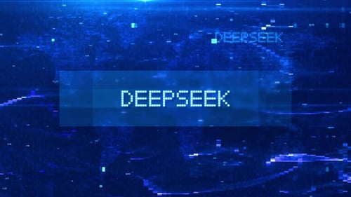 DeepSeek Digital Text Animation over Futuristic World Map and HUD Effects