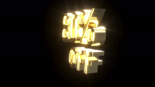 Golden 80 Percent Off Glowing 3D Text Animation
