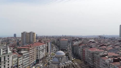 Urban Landscape of Istanbul Turkey Featuring Historic Mosque and Modern Architecture While Seagulls