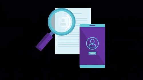 Magnifying Glass with Document and Mobile Profile – Job Search and Recruitment Concept Alpha Channel