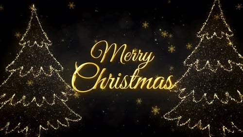 Sparkling Golden Christmas Trees and Merry Christmas Elegant Title