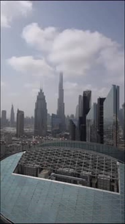 Timelapse video of the skyscrapers in downtown Dubai with the Burj Khalifa in the background
