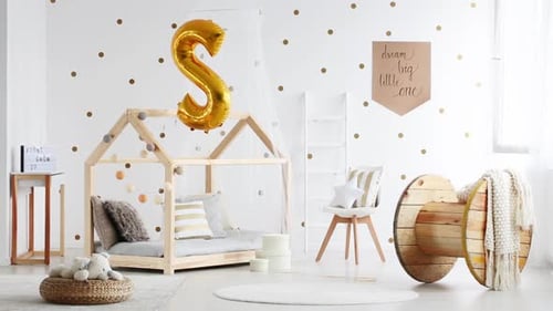 Child's Room Decorated for Celebration with Festive Balloon