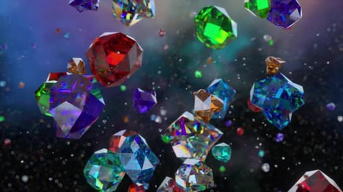 Colorful Gemstones Floating and Rotating in Cosmic Space