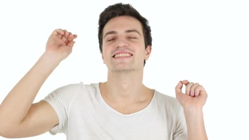 Happy Young Adult Dancing on White Background