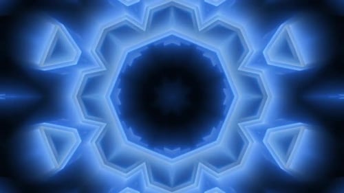 Blue Neon Geometric Kaleidoscope Loop Background