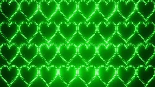 Green Abstract Neon Glowing Hearts Background Vj Loop Animation In HD