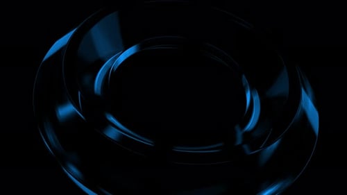 Rotating abstract metallic blue ring on black background