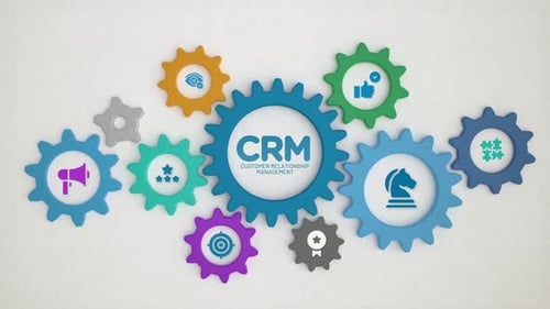 CRM customer relationship management cogwheel loopable animation with icons