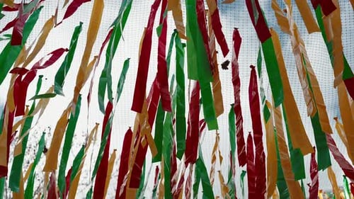 Colorful Ribbons Blowing in the Wind at Podence Carnival, Portugal