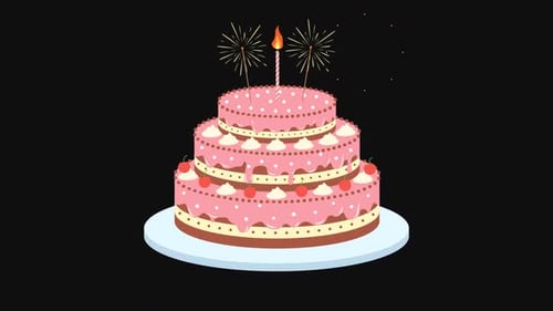 Decorative Tiered Birthday Cake Animation with Sparklers