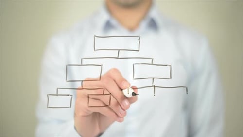 Networking, Man Writing on Transparent Screen