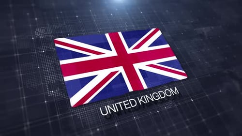 United Kingdom Flag Waving Digital Map Animation