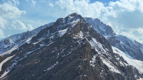 Aerial View of Snowy Mountains and Rocky Ridges