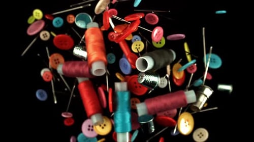 Sewing Notions: Colorful Buttons, Spools of Thread, Needles