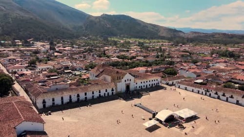 Aerial View of Small Town with Stage