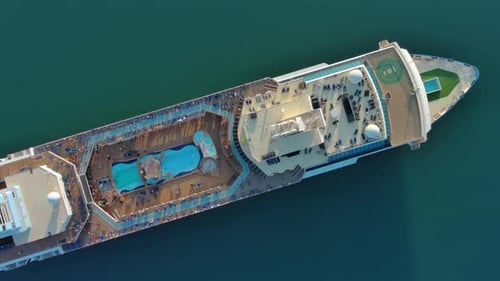 Sailing Cruise Ship Aerial Top View