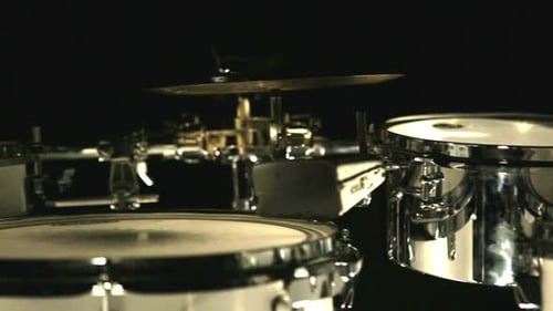 Set Drums Dark Studio. Instruments Drummer. Close Up Drum Set. Musical Drums