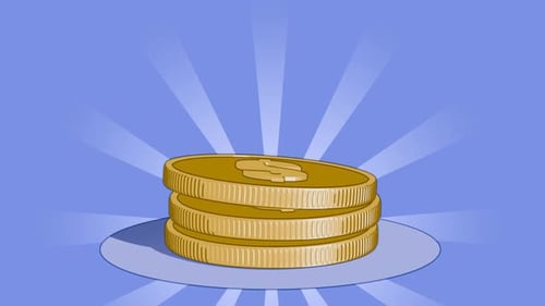 Money, bank, loans. Coin for casino. Donations. Gold coins in cartoon style are falling in stacks on
