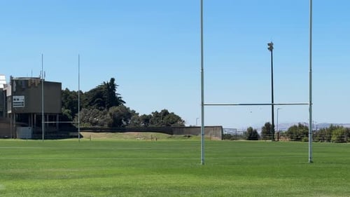 Rugby poles on the university campus field at University of Cape Town’s upper campus. Cape Town, Sou