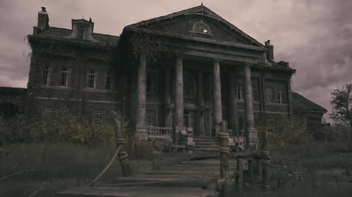 Historic Abandoned Mansion with Overgrown Path in a Desolate Area