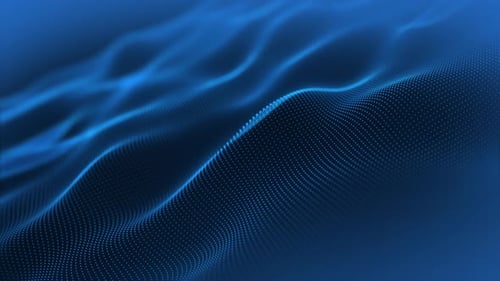 Particles blue wave Cyber technology background loop. Abstract seamless animation of mesh glowing do