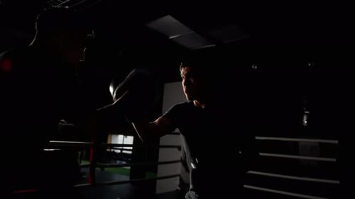 A Shadowy Figure Unleashes Their Pentup Rage Upon the Darkness of a Boxing Ring Captured in a