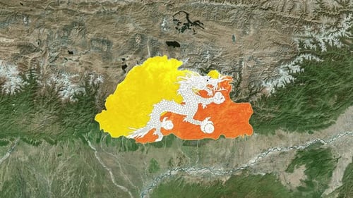 Animated World Map Zoom to Bhutan Flag Reveal