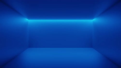 Minimalist blue room with glowing light