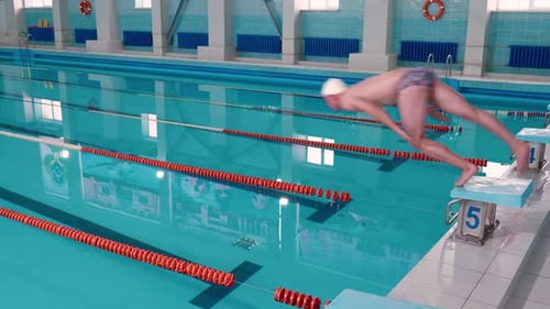 A Young Attractive Athlete Swimmer Gracefully Dives Into the Water of a Swimming Pool Swimming and
