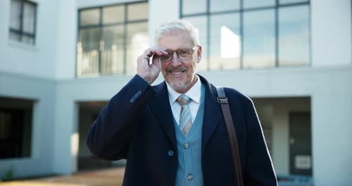 Senior Man Smiles Confidently Wearing Business Attire