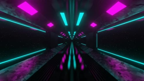 Cyan And Pink Sci-Fi Spaceship Corridor Background Vj Loop In HD