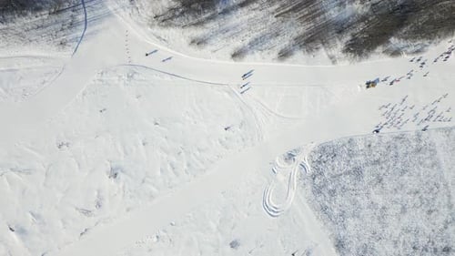 An Aerial Shot From Top to Bottom at a Classic Skiing Competition