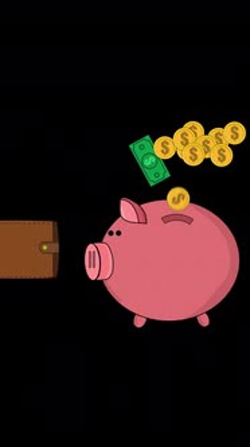 Coins Entering A Piggy Bank From A Wallet On Vertical Alpha Channel
