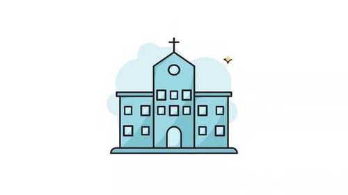 church building line art color animation 2D video for religious activities concept