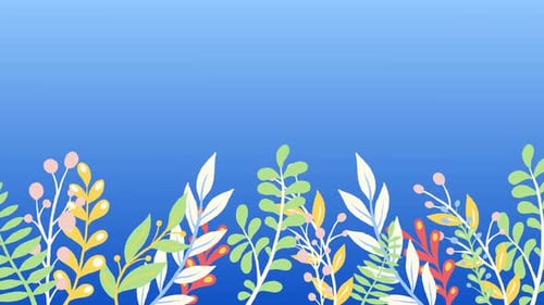 Spring flower cartoon animation with gradient light blue background
