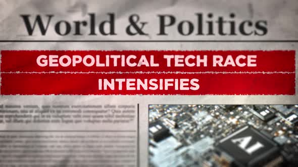 Newspaper Headline Geopolitical Tech Race Intensifies Animated Reveal ...
